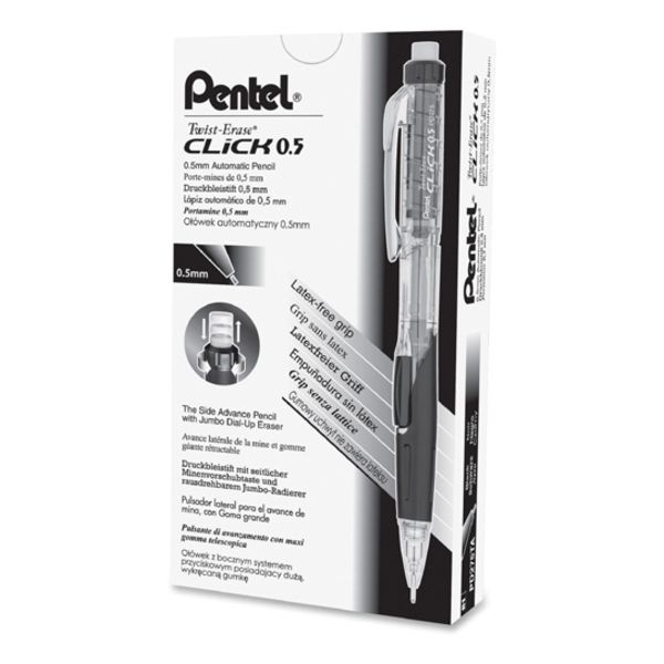Pentel Twist-Erase Click Mechanical Pencil, #2 Lead, 0.5 Mm, Refillable, Transparent Black Barrel
