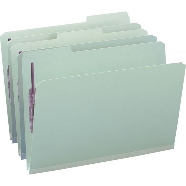 Smead Recycled Pressboard Fastener Folders, 1/3-Cut Tabs, Two Safeshield Fasteners, 1" Expansion, Legal Size, Gray-Green, 25/Box