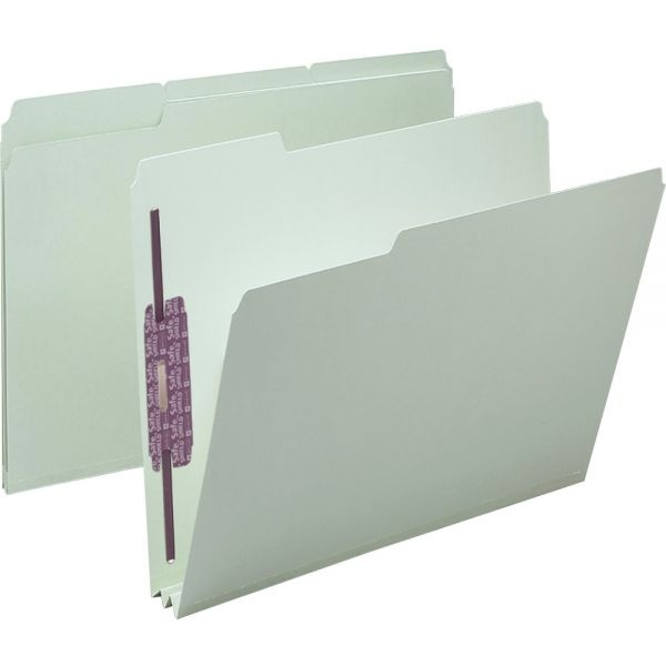 Smead Recycled Pressboard Folders With Two Safeshield Coated Fasteners, 2" Expansion, 1/3-Cut Tab, Letter Size, Gray-Green, 25/Box