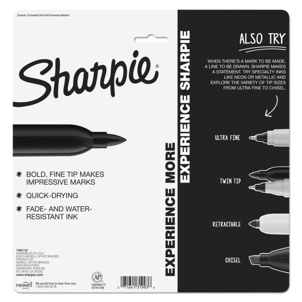 Sharpie Fine Tip Permanent Marker, Fine Bullet Tip, Assorted Colors, 24/Pack