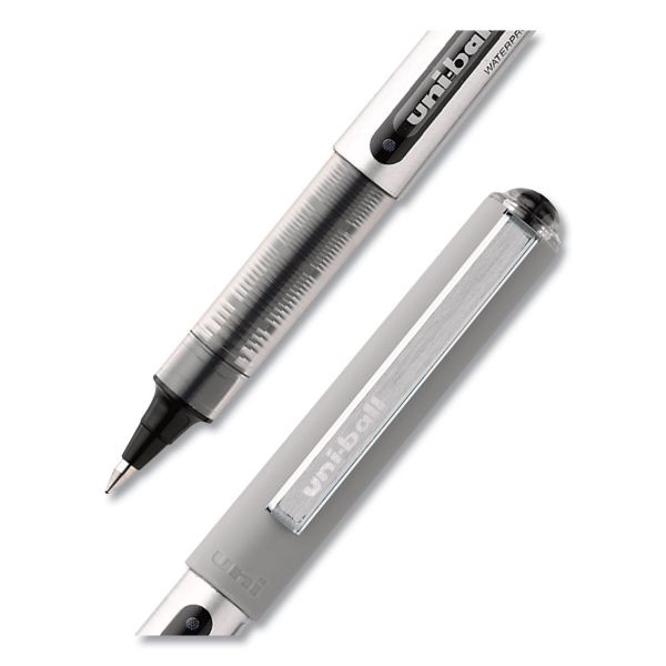 Uniball Vision Roller Ball Pen, Stick, Fine 0.7 Mm, Black Ink, Silver/Black/Clear Barrel, 36/Pack