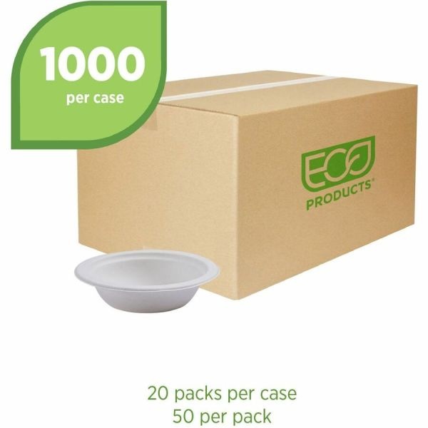 Eco-Products Vanguard Renewable And Sugarcane Bowls, 12 Oz, White, 1,000/Carton