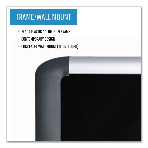Mastervision Soft-Touch Bulletin Board, 72 X 48, Black Fabric Surface, Aluminum/Black Aluminum Frame