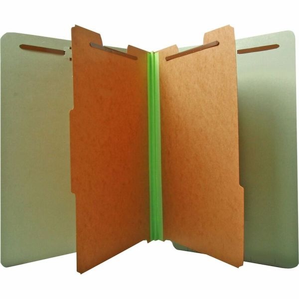 Pendaflex Pressboard Classification Folders, 2 Dividers, 6 Partitions, 2/3 Cut, Letter Size, Light Green, Pack Of 10