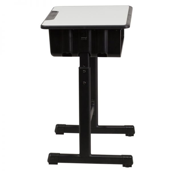 Billie Student Desk With Grey Top And Adjustable Height Black Pedestal Frame