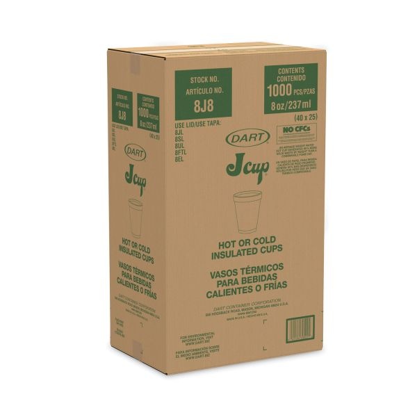 Dart Foam Drink Cups, 8Oz, White, 25/Bag, 40 Bags/Carton