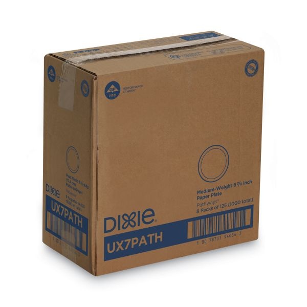 Dixie Pathways Soak-Proof Shield Mediumweight Paper Plates, 6.88" Dia, Green/Burgundy, 125/Pack, 8 Packs/Carton