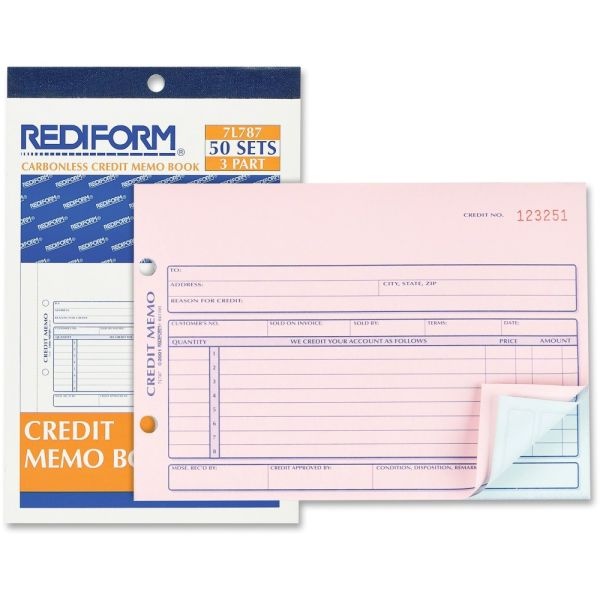 Rediform Credit Memo Book, Three-Part Carbonless, 5.5 X 7.88, 50 Forms Total