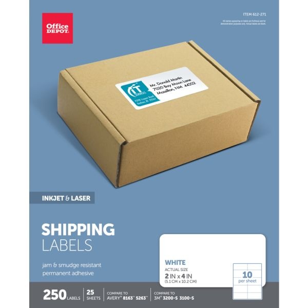 Inkjet/Laser Shipping Labels, Rectangle, 2" X 4", White, Pack Of 250