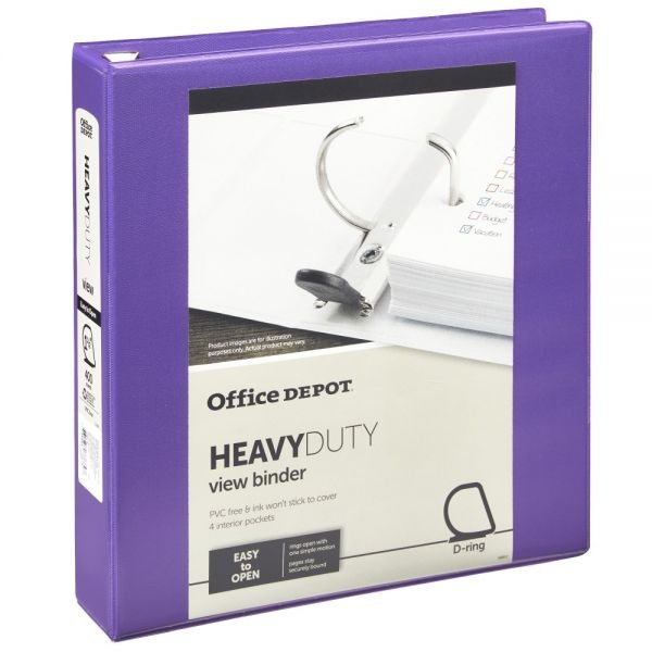 Heavy-Duty View 3-Ring Binder, 1 1/2" D-Rings, 49% Recycled, Purple
