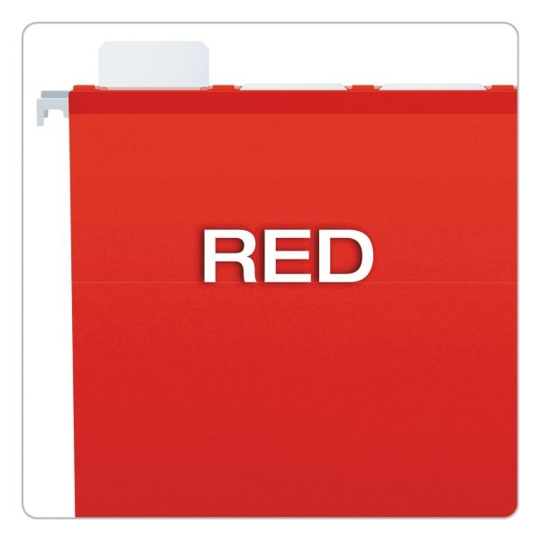 Pendaflex Ready-Tab Colored Reinforced Hanging Folders, Letter Size, 1/5-Cut Tabs, Red, 25/Box