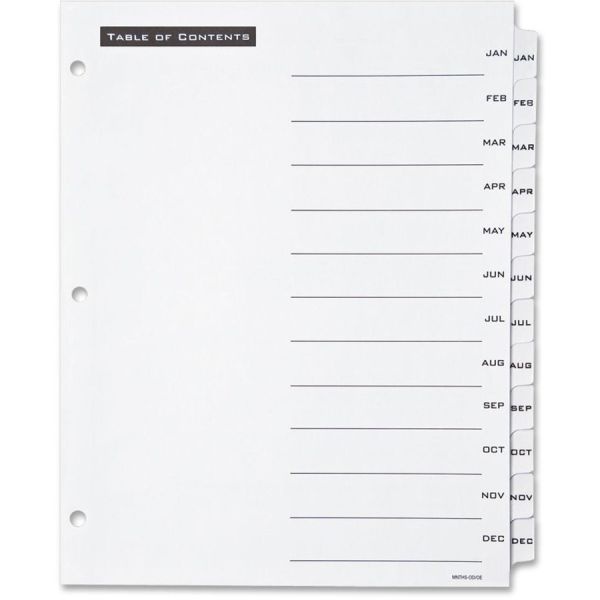 Office Essentials Table 'N Tabs Dividers, 12-Tab, Jan. To Dec., 11 X 8.5, White, White Tabs, 1 Set
