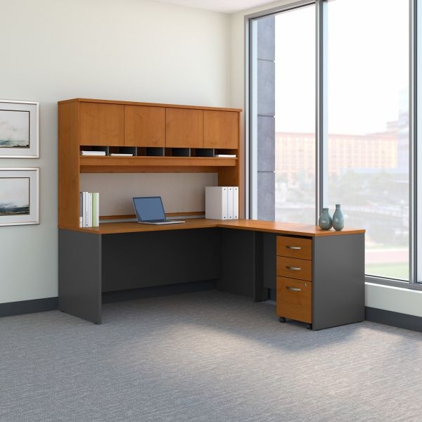 Bush Business Furniture Series C 72W L Shaped Desk With Hutch And Mobile File Cabinet In Natural Cherry