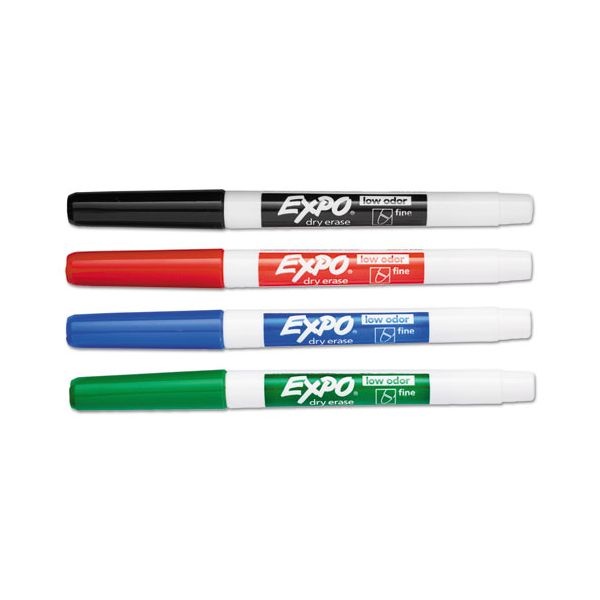 Expo Low-Odor Dry-Erase Marker, Fine Bullet Tip, Assorted Colors, 4/Set