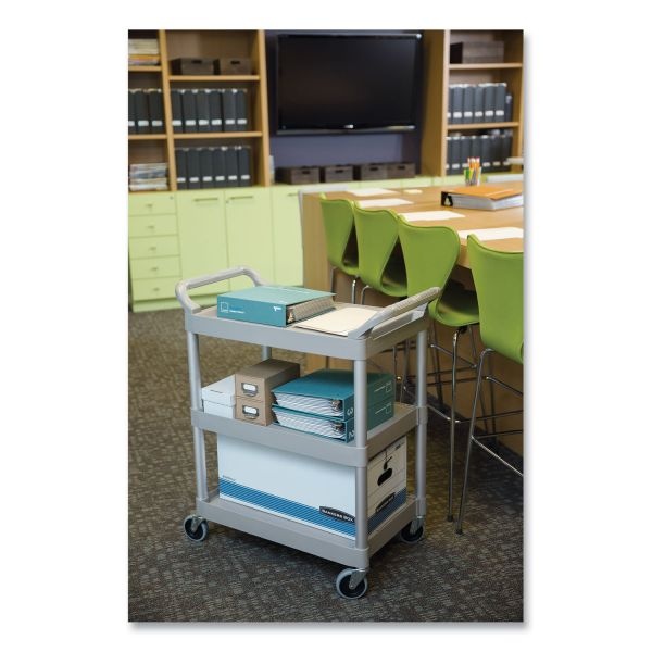 Rubbermaid Commercial Three-Shelf Service Cart, Plastic, 3 Shelves, 200 Lb Capacity, 18.63" X 33.63" X 37.75", Off-White