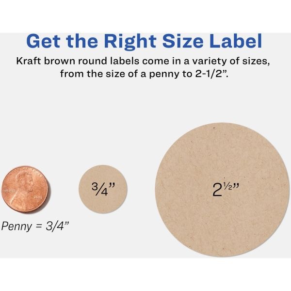 Avery Print-To-The-Edge Permanent Inkjet/Laser Round Labels, 22808, 2 1/2" Diameter, 100% Recycled, Kraft Brown, Pack Of 225