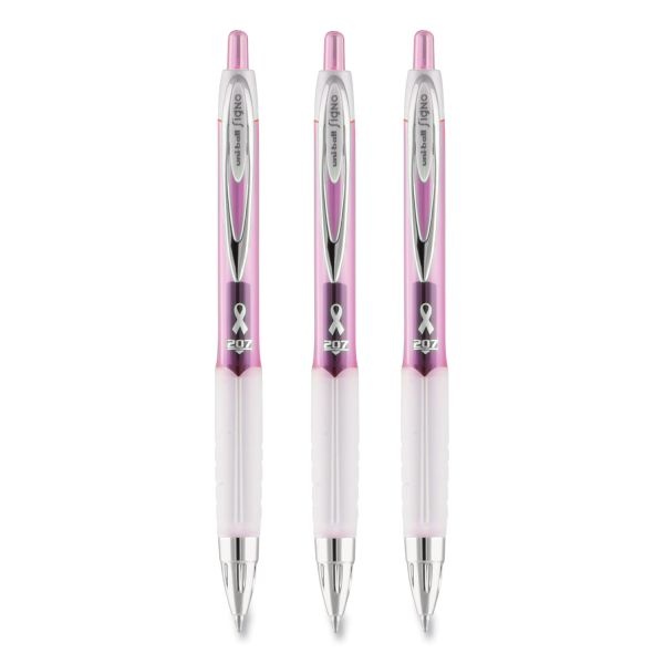 uniball Signo 207 City of Hope Edition Gel Pen, Retractable, Bold 1 mm,  Black Ink, Translucent Pink/Translucent White Barrel, Dozen