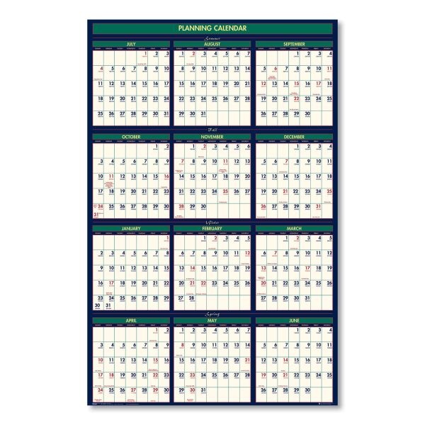 House Of Doolittle Four Seasons Business/Academic Recycled Wall Calendar, 24 X 37, 12-Month (July-June): 2024-2025, 12-Month (Jan To Dec): 2025