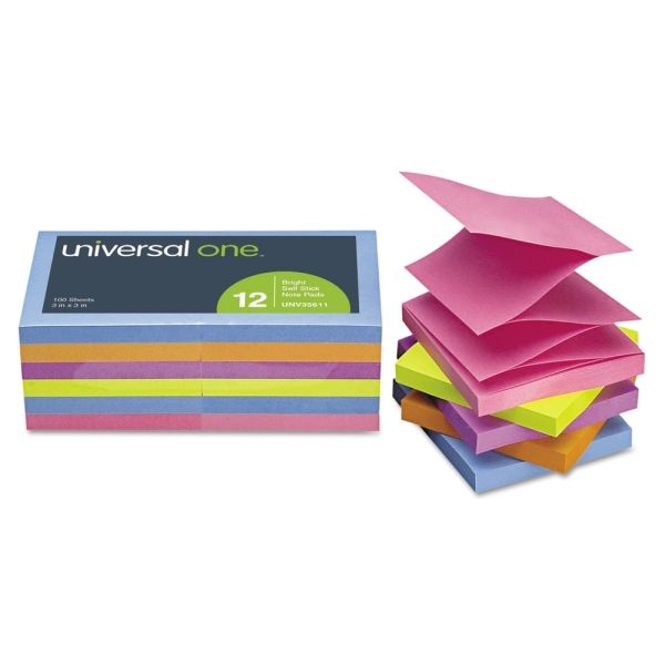 Universal Fan-Folded Pop-Up Notes, 3" X 3", Assorted Bright Colors, 100 Sheets Per Pad, Pack Of 12 Pads