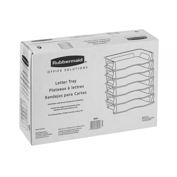 Rubbermaid Regeneration Recycled Plastic Letter Tray, 6 Sections, Letter Size Files, 9.13" X 15.25" X 2.75", Black