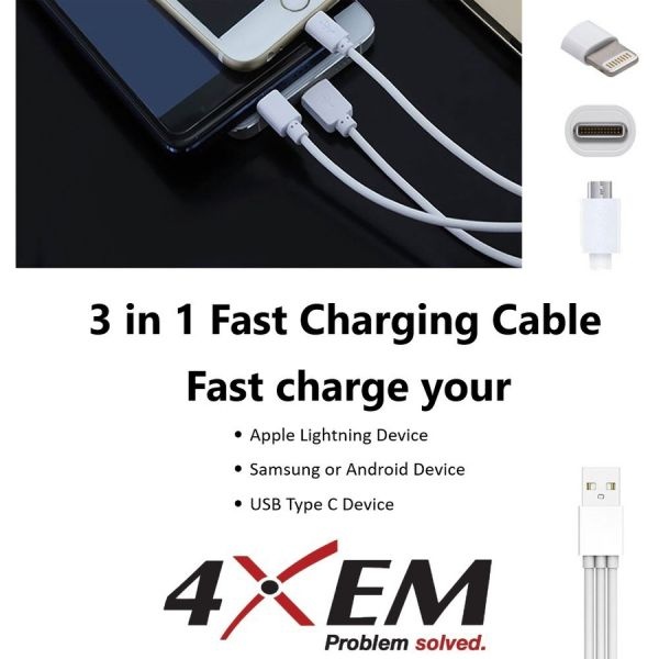 4Xem Usb To Lightning Micro Usb And Usb Type C Cable For Iphone/Ipod/Ipad/Galaxy