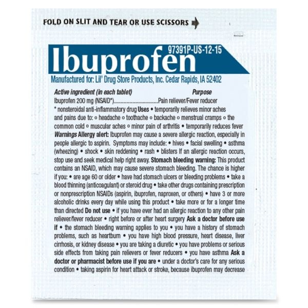 Lil' Drug Store Ibuprofen Tablets - For Fever, Pain, Headache, Arthritis, Muscular Pain, Backache, Menstrual Cramp, Common Cold - 50 / Box