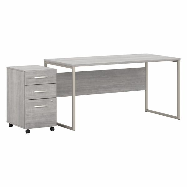 Bush Business Furniture Hybrid 60W X 30D Computer Table Desk With 3 Drawer Mobile File Cabinet In Platinum Gray