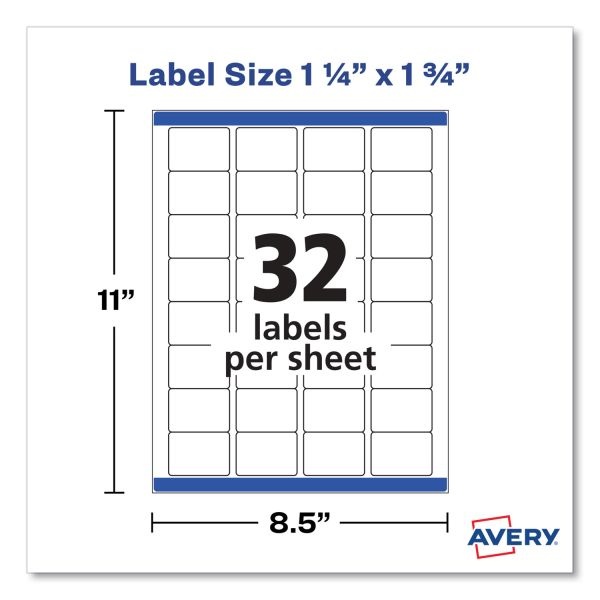 Avery Removable Durable Pricing Labels, 22828, 1 1/4" X 1 3/4", White, 32 Labels Per Sheet, Pack Of 256