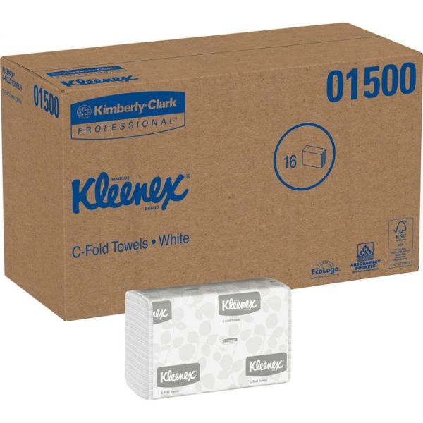 Kleenex C-Fold Paper Towels, 10 1/8 X 13 3/20, 1-Ply, White, 150 Sheets/Pack, 16 Packs/Carton