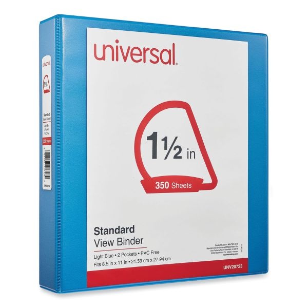 Universal Deluxe 3-Ring View Binder, 1 1/2" Capacity, Round Ring, Light Blue