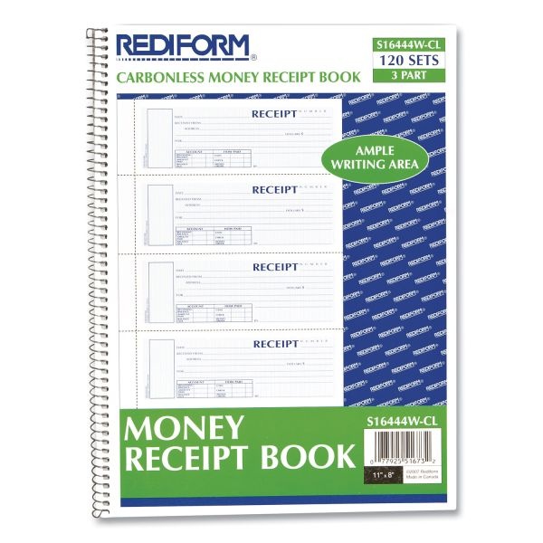 Rediform Wirebound Money Receipt Book, 3-Part, Carbonless, 2 3/4" X 7", Set Of 120