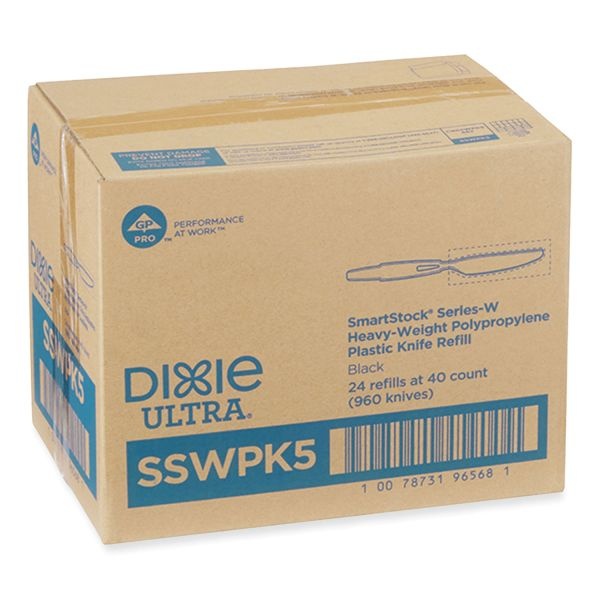 Dixie Smartstock Wrapped Heavy-Weight Cutlery Refill, Knife, Black, 960/Carton