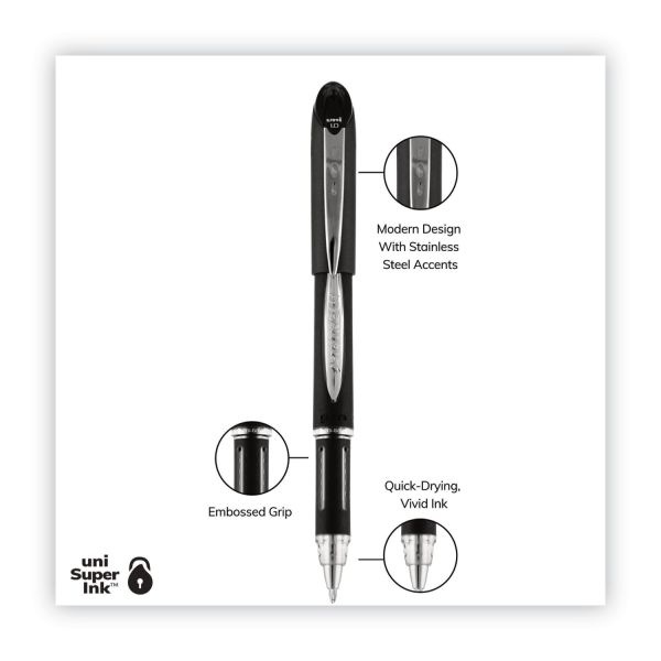 Uniball Jetstream Stick Hybrid Gel Pen, Bold 1 Mm, Black Ink, Black/Silver Barrel