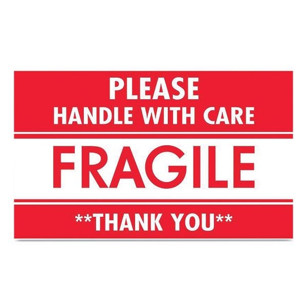 Tape Logic Pre-Printed Message Labels, Fragile-Please Handle With Care-Thank You, 3 X 5, Red/White, 500/Roll
