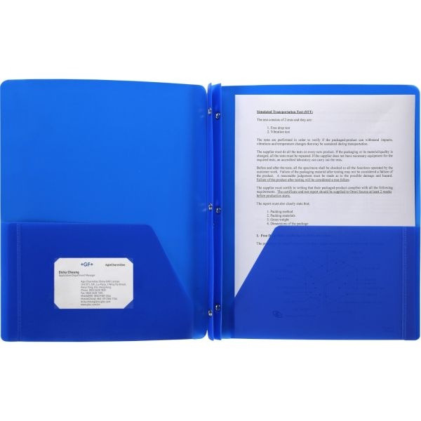 Business Source 3-Hole Punched Poly Portfolio, Letter Size, 8-1/2" X 11", Blue