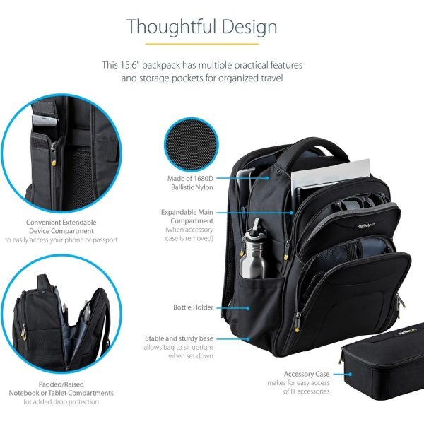 15.6" Laptop Backpack W/ Removable Accessory Case, Professional It Tech Backpack For Work/Travel/Commute, Nylon Computer Bag