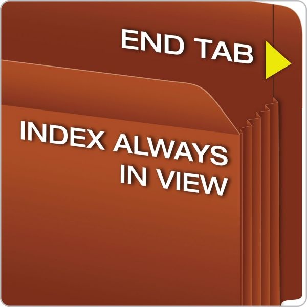 Pendaflex Heavy-Duty End Tab File Pockets, 5.25" Expansion, Letter Size, Red Fiber, 10/Box
