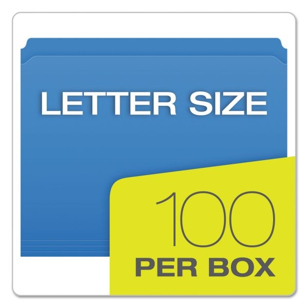 Pendaflex Double-Ply Reinforced Top Tab Colored File Folders, Straight Tabs, Letter Size, 0.75" Expansion, Blue, 100/Box