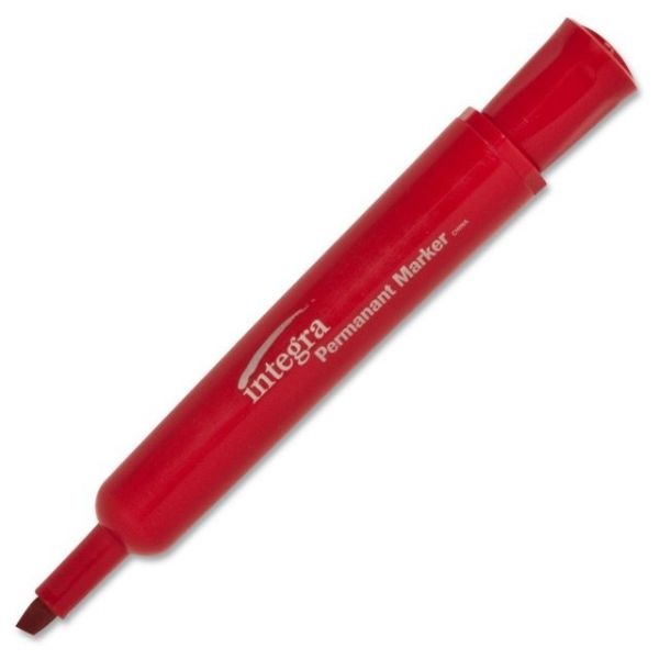 Integra Permanent Markers, Chisel Point, Red, 12/Pack