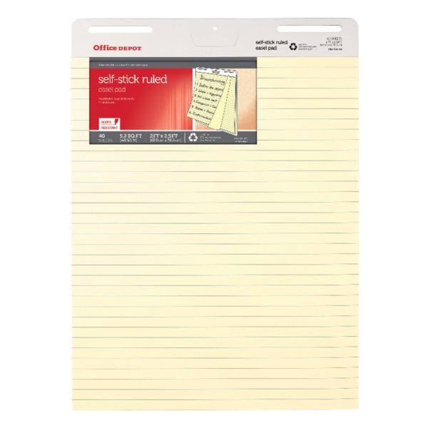 Bleed Resistant Self-Stick Easel Pads, 25" X 30", 40 Sheets, 30% Recycled, Yellow, Pack Of 2