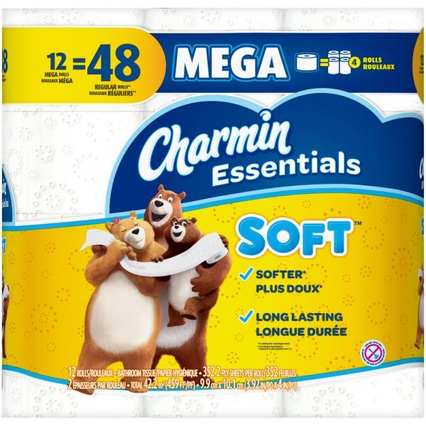 Charmin Essentials Soft 2-Ply Toilet Paper, 352 Sheets Per Roll, Pack Of 12 Rolls