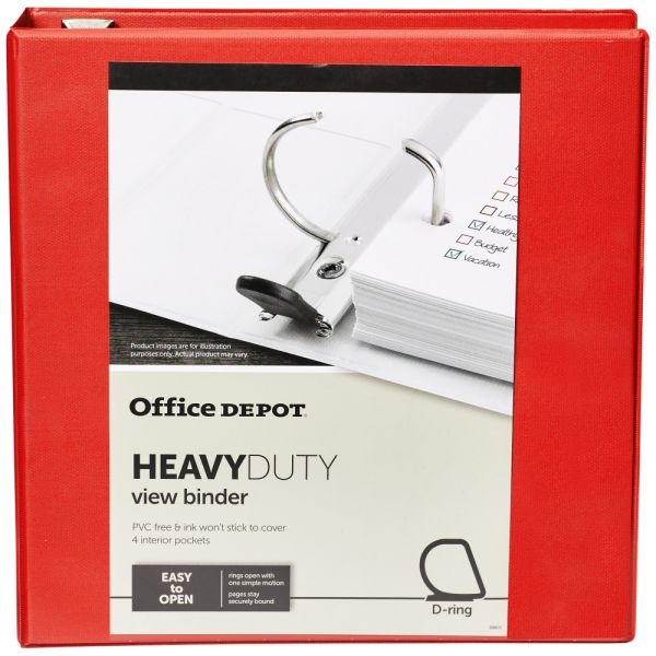 [In]Place Heavy-Duty View 3-Ring Binder, 2" D-Rings, Red