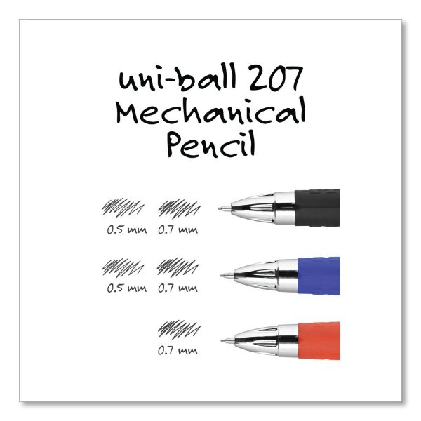 Uniball 207 Mechanical Pencils With Tube Of Lead/Erasers, 0.7 Mm, Hb (#2), Black Lead, Assorted Barrel Colors, 3 Pencils/Set