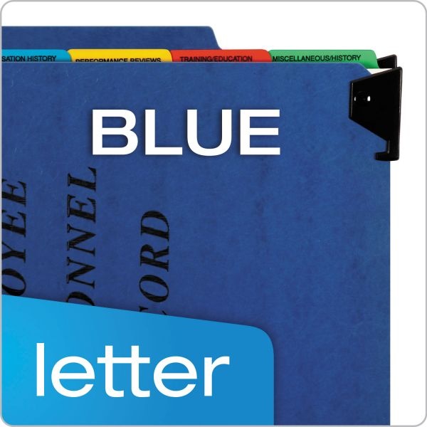 Pendaflex Hanging-Style Personnel Folders, 5 Dividers With 1/5-Cut Tabs, Letter Size, 1/3-Cut Exterior Tabs, Blue