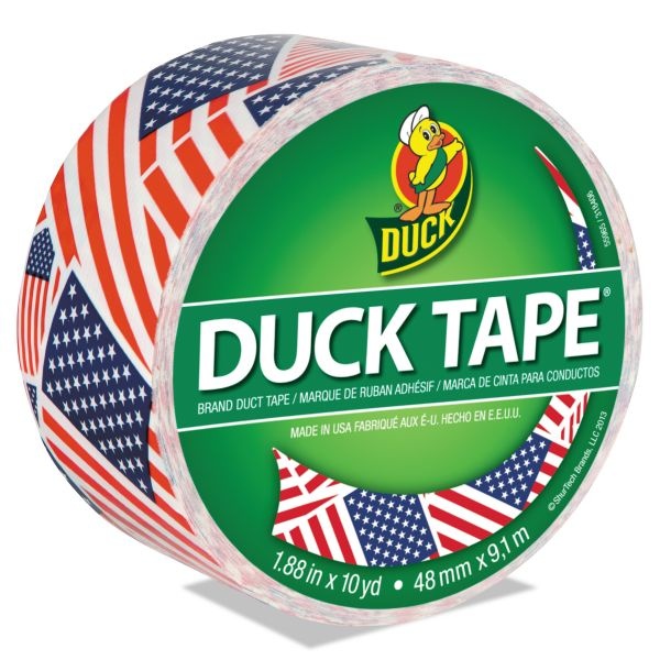 Duck Colored Duct Tape, 3" Core, 1.88" X 10 Yds, Red/White/Blue Us Flag