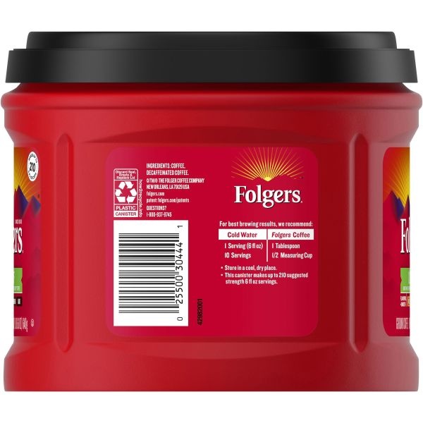 Folgers Coffee, Half Caff, Medium Roast, 22.6 Oz Canister (Makes About 210 Cups)