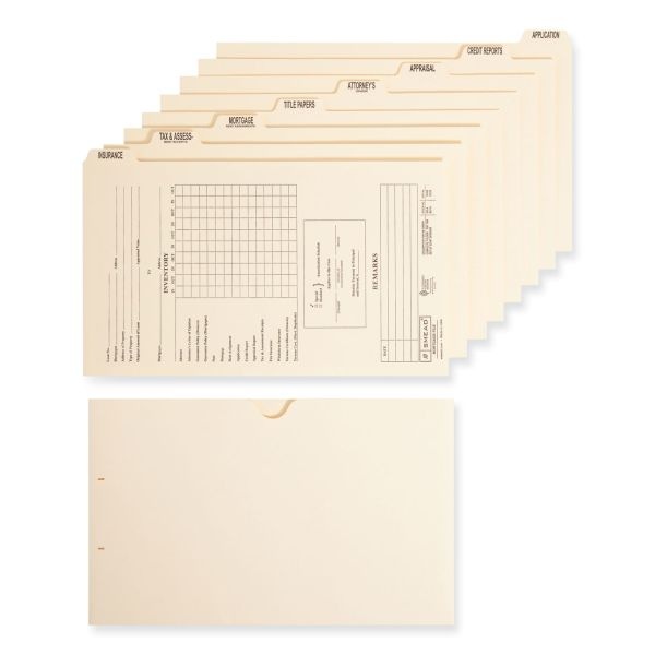 Smead Pressboard Mortgage Folder Dividers, Pre-Printed, 1 Fastener, Legal Size, Manila, 7 Dividers/Set, 12 Sets