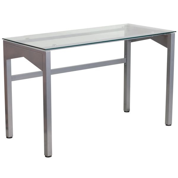 Jayden Contemporary Clear Tempered Glass Desk With Geometric Sides