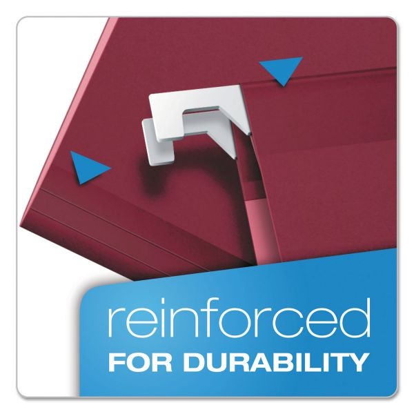 Pendaflex Colored Reinforced Hanging Folders, Legal Size, 1/5-Cut Tabs, Burgundy, 25/Box