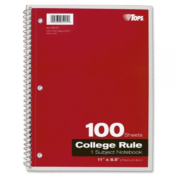 Oxford Coil-Lock Wirebound Notebooks, 3-Hole Punched, 1 Subject, Medium/College Rule, Randomly Assorted Covers, 11 X 8.5, 100 Sheets